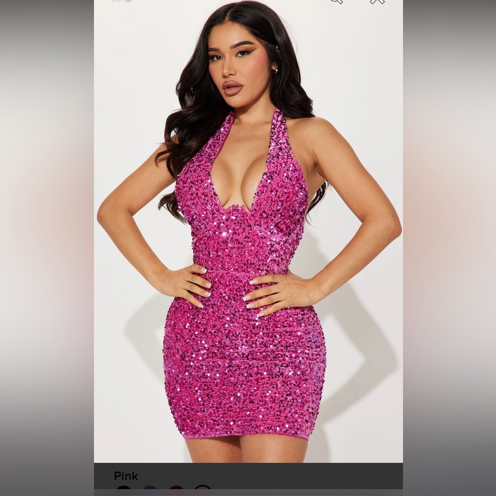 Fashion Nova Vera Velvet Sequin Mini Dress - Pink size S
